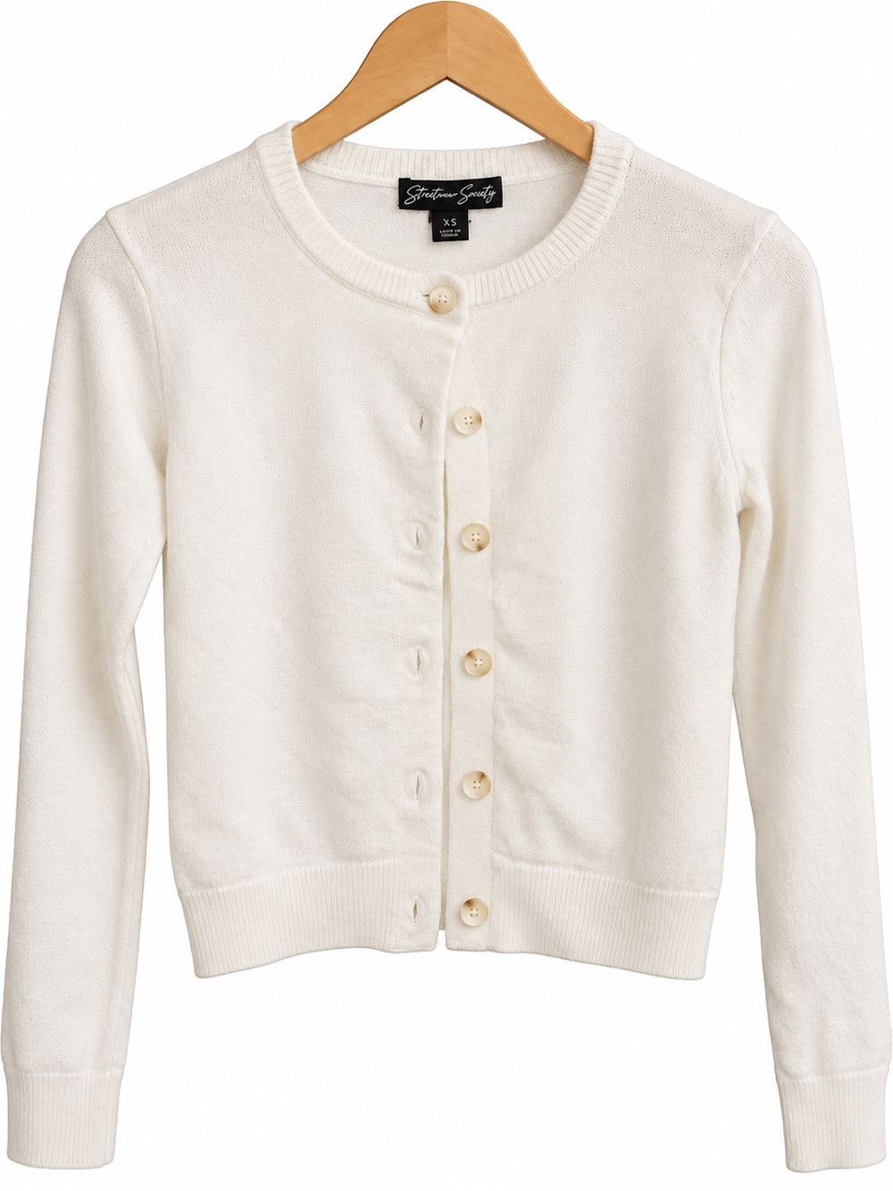 Streetwear Society White Crew Neck Cardigan | XS